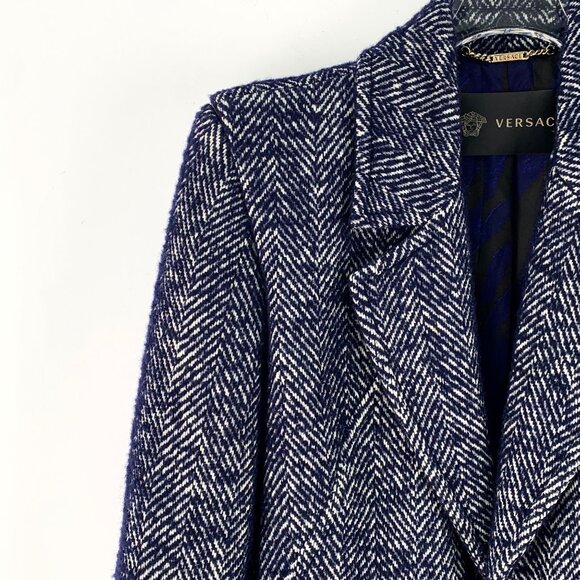 Versace Blue and black woven wool coat - Picture 3 of 7